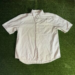 River Trader Mens XL Linen Blend Plaid Short Sleeve Button Down Shirt Beige Blue